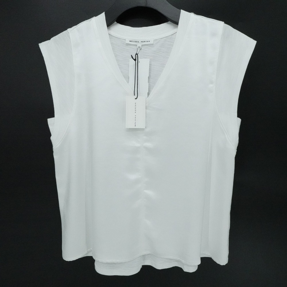 Melissa Nepton Cameron Top Womens‎ Large Off White Sleeveless V Neck Blouse